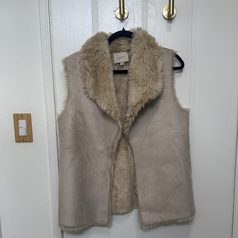 LOFT Beige Faux Fur Vest